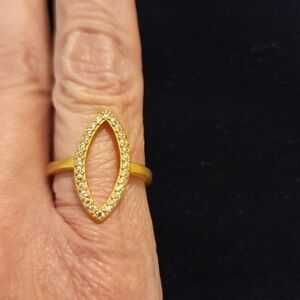 Freida Rothman Matte Gold Marquise Ring with Crystals Size 8